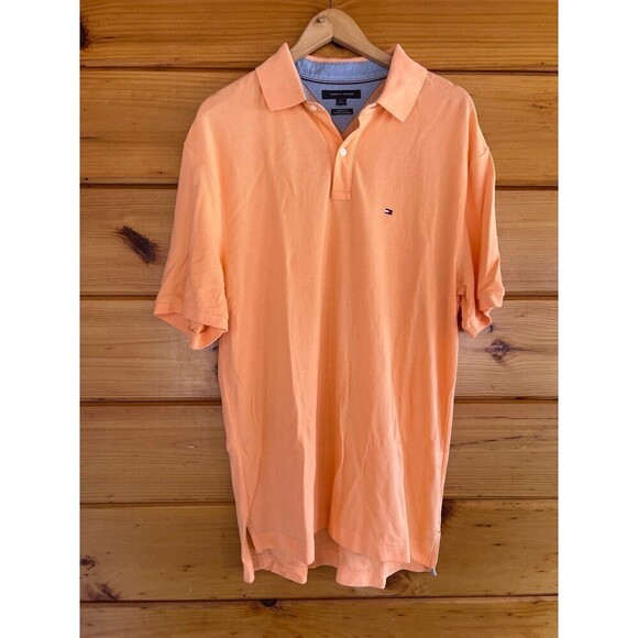 Tommy Hilfiger Orange Polo Shirt Short Sleeve Button Size L - Picture 2 of 4